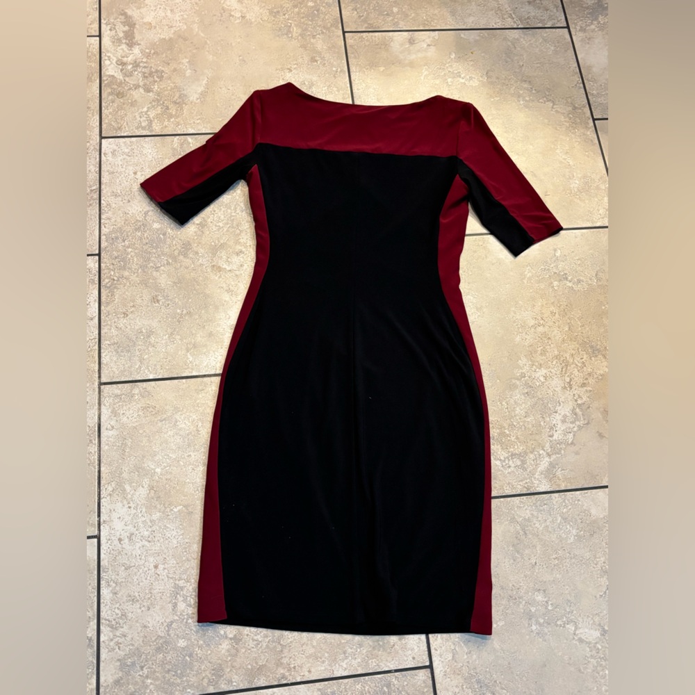 Chaps Black and Burgundy Color-Block Midi Sheath Dress